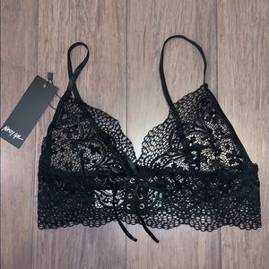 NASTY GAL. Black Lace up longline bralet.